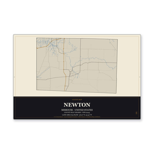 Newton County, Missouri Map Aluminum Sign in Museum Plaque style