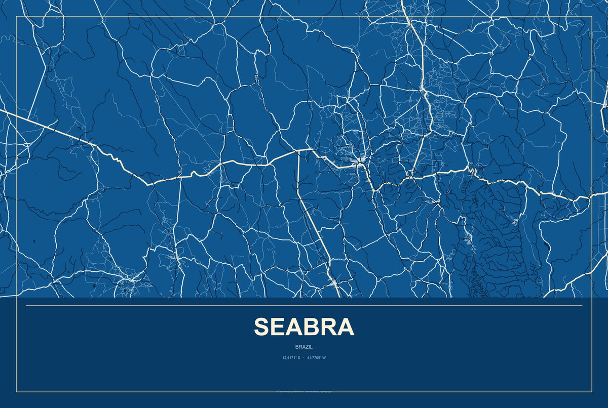 Seabra, Brazil City Map Aluminum Sign in Harbor Cobalt style