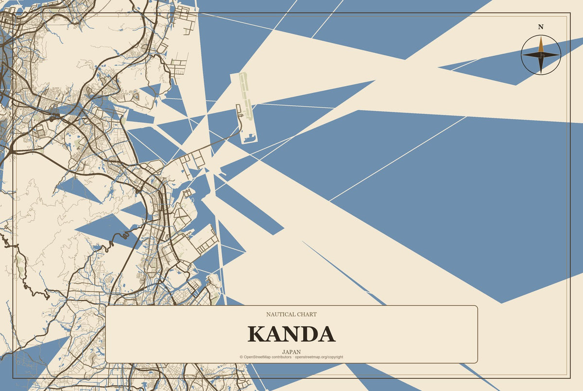 Kanda, Japan City Map Aluminum Sign in Heritage Nautical style
