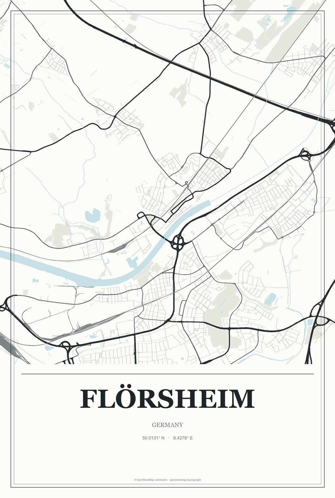 Flörsheim, Germany City Map Aluminum Sign in Gallery Air style