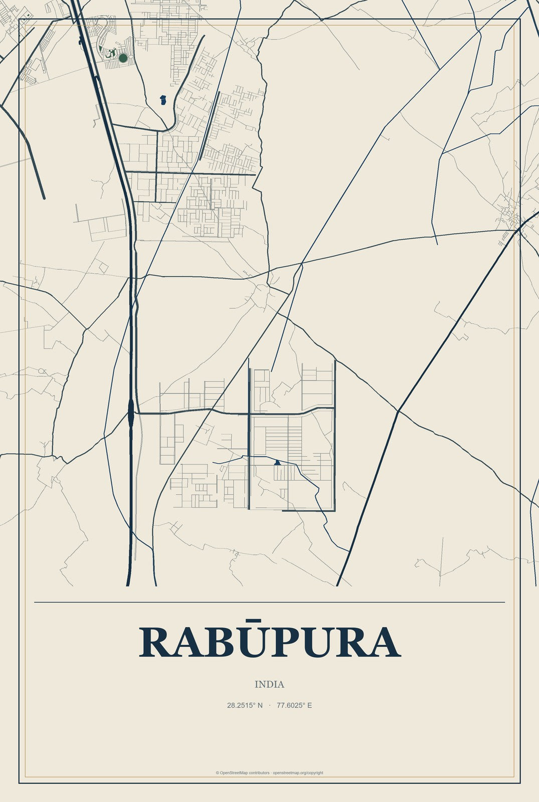 Rabūpura, India City Map Aluminum Sign in Coastal Cutout style