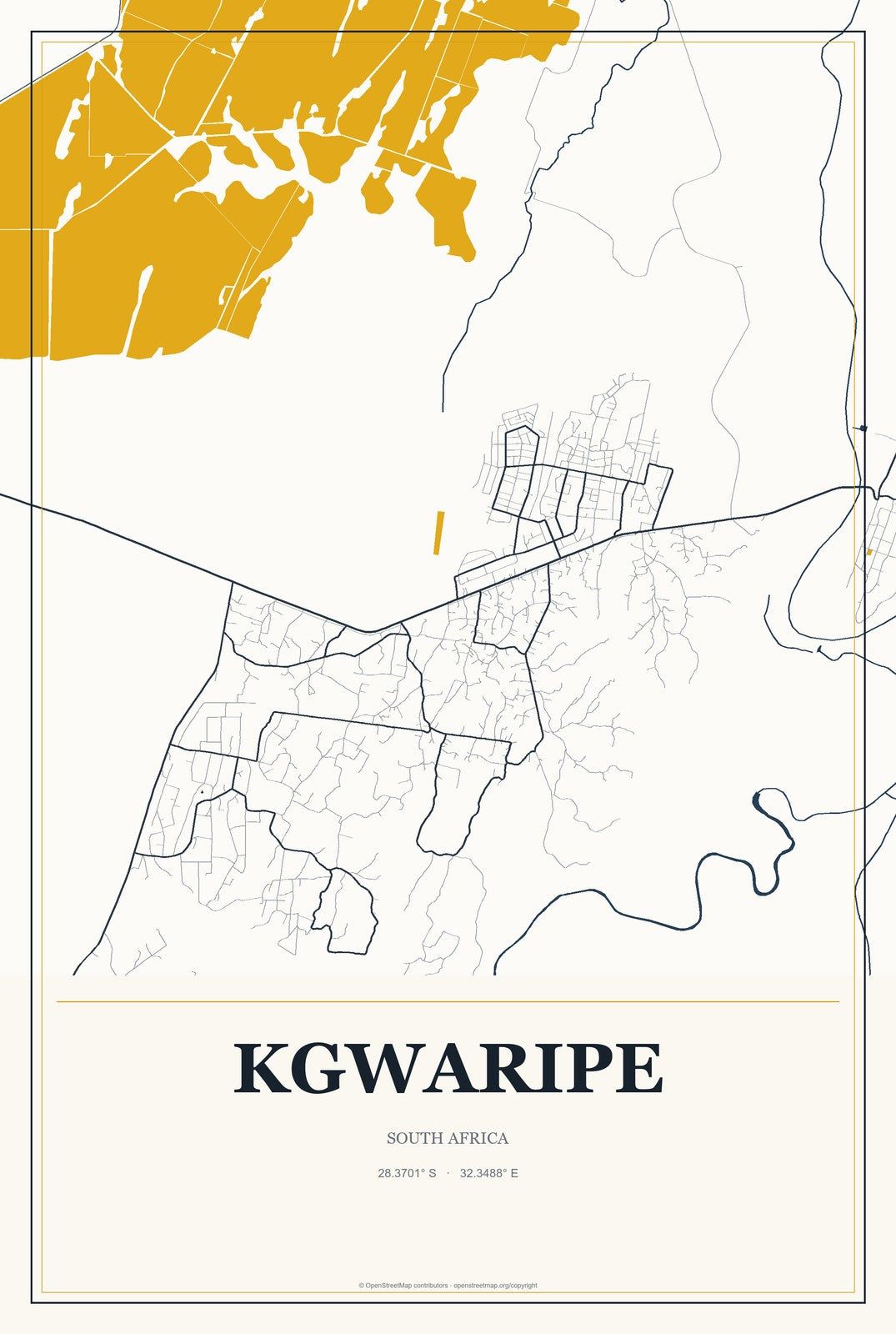 Kgwaripe, South Africa City Map Aluminum Sign in Citrine Modern style