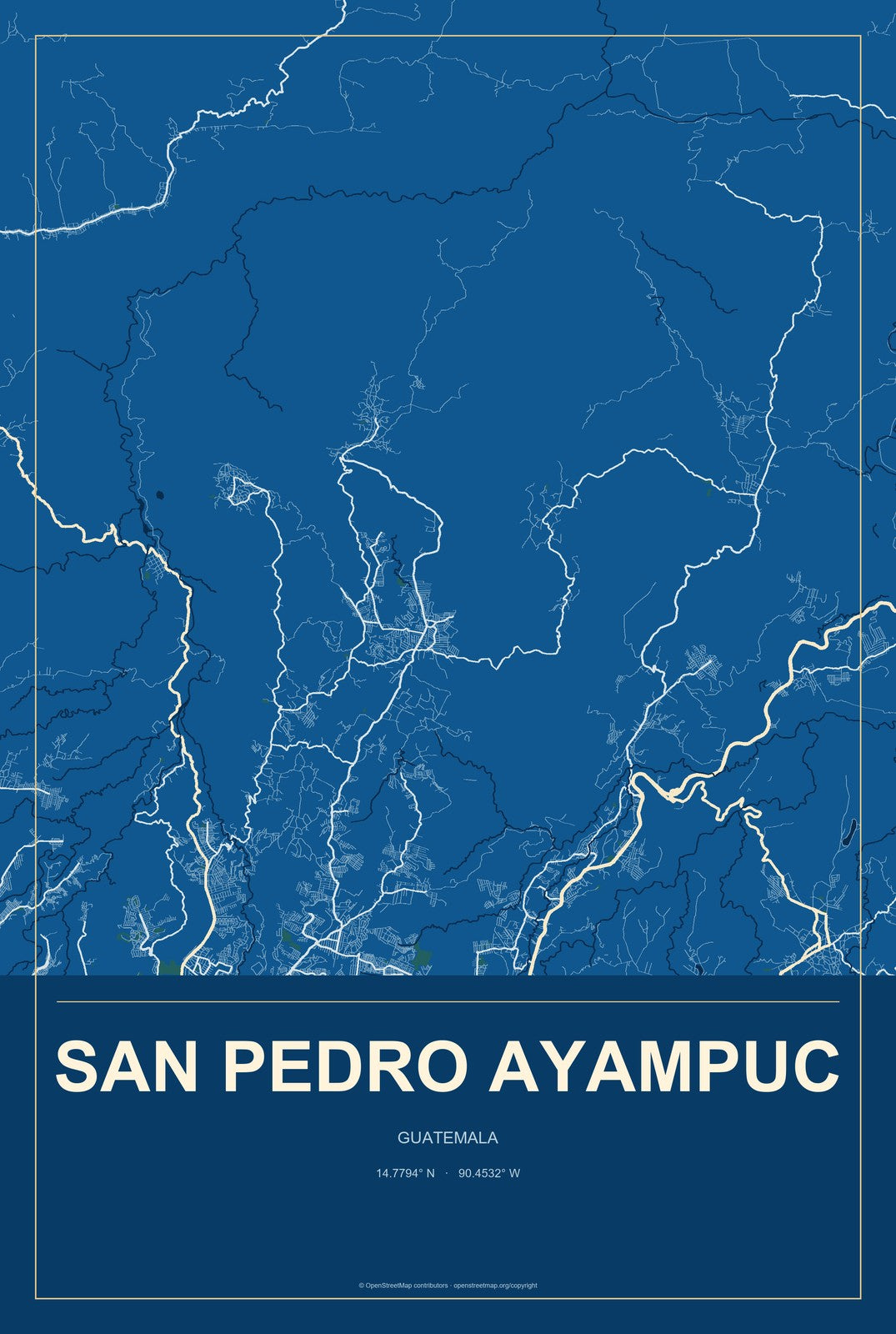 San Pedro Ayampuc, Guatemala City Map Aluminum Sign in Harbor Cobalt style