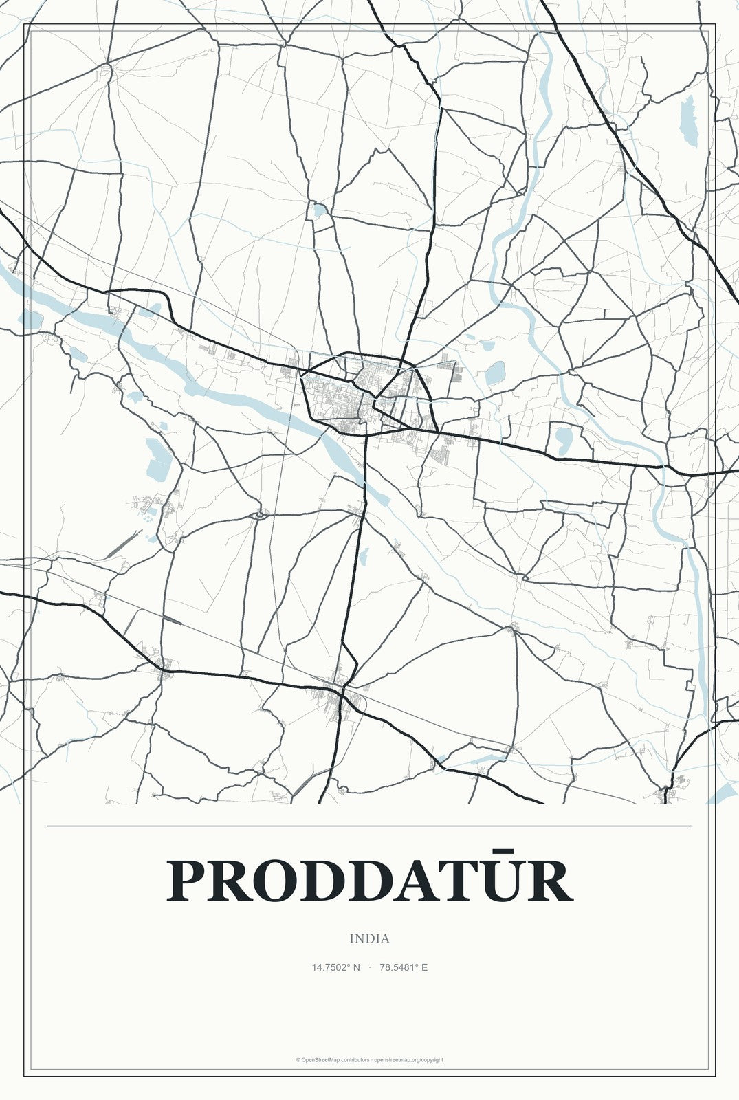 Proddatūr, India City Map Aluminum Sign in Gallery Air style
