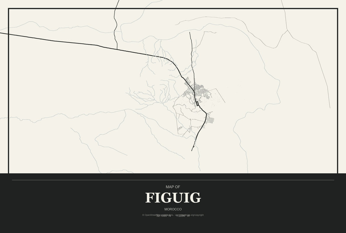 Figuig, Morocco City Map Aluminum Sign in Museum Plaque style