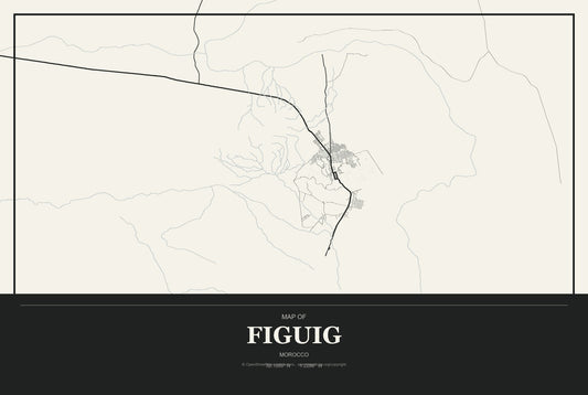 Figuig, Morocco City Map Aluminum Sign in Museum Plaque style
