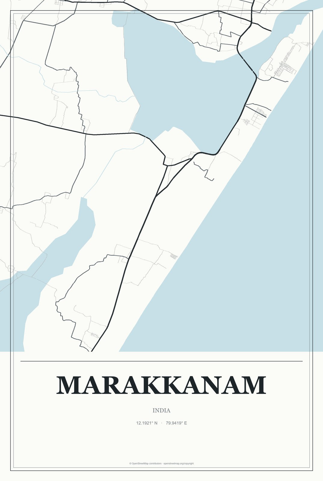 Marakkanam, India City Map Aluminum Sign in Gallery Air style
