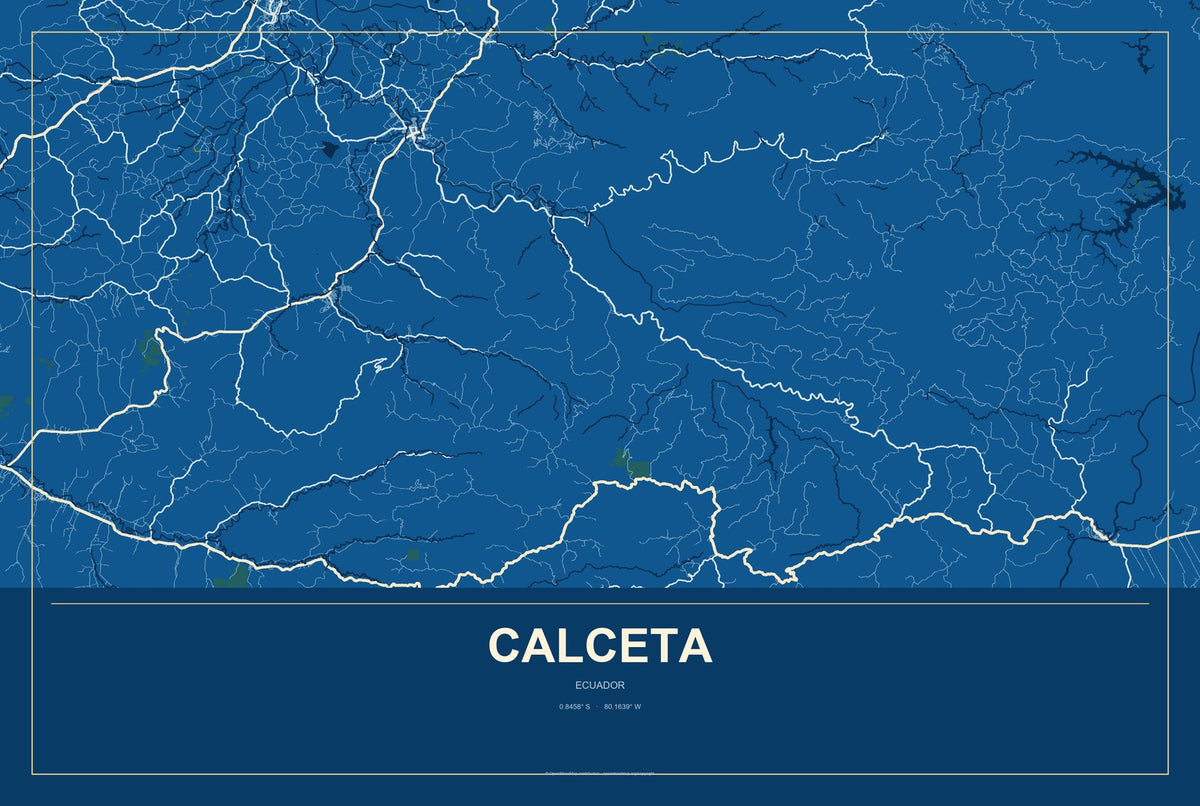 Calceta, Ecuador City Map Aluminum Sign in Harbor Cobalt style