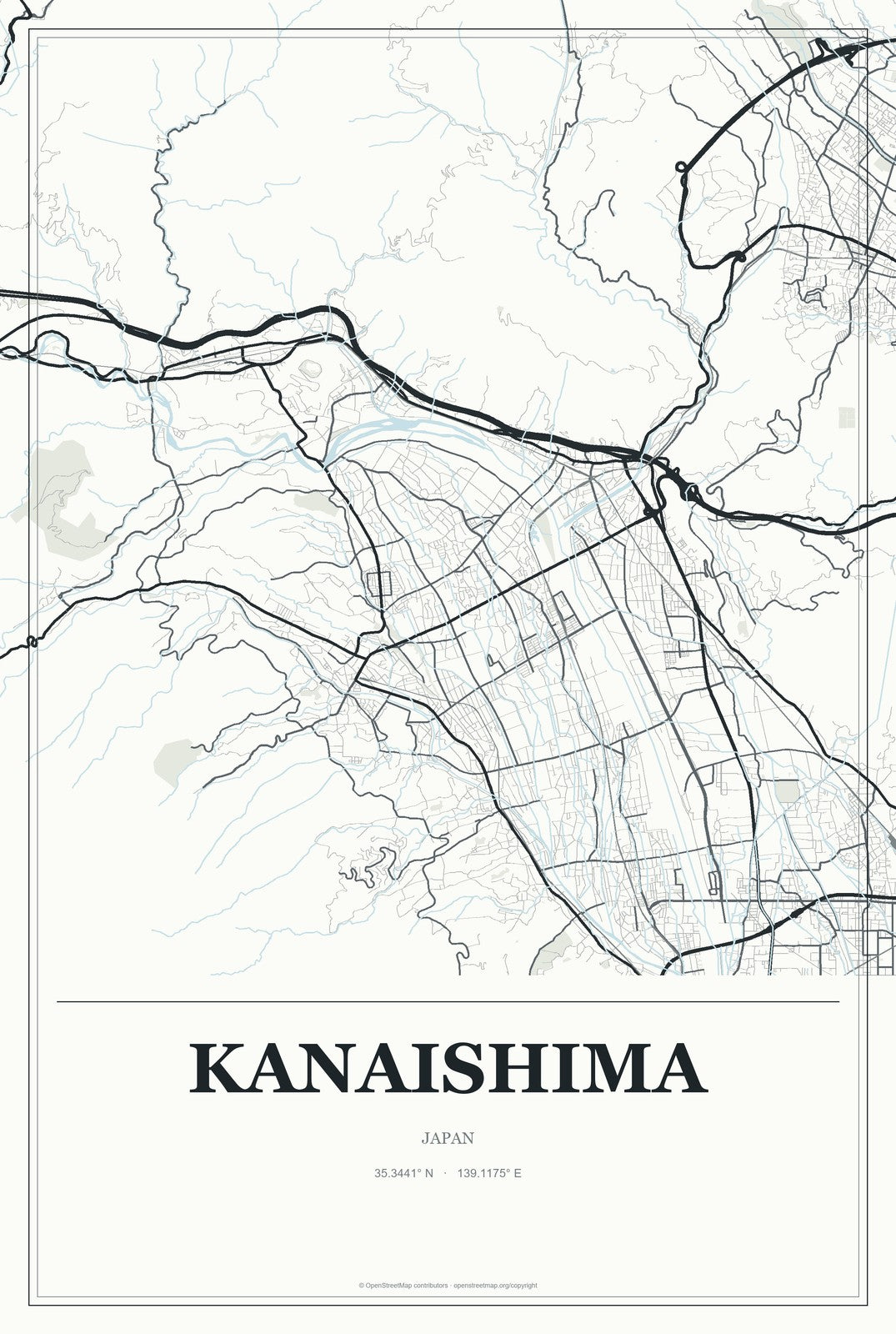 Kanaishima, Japan City Map Aluminum Sign in Gallery Air style