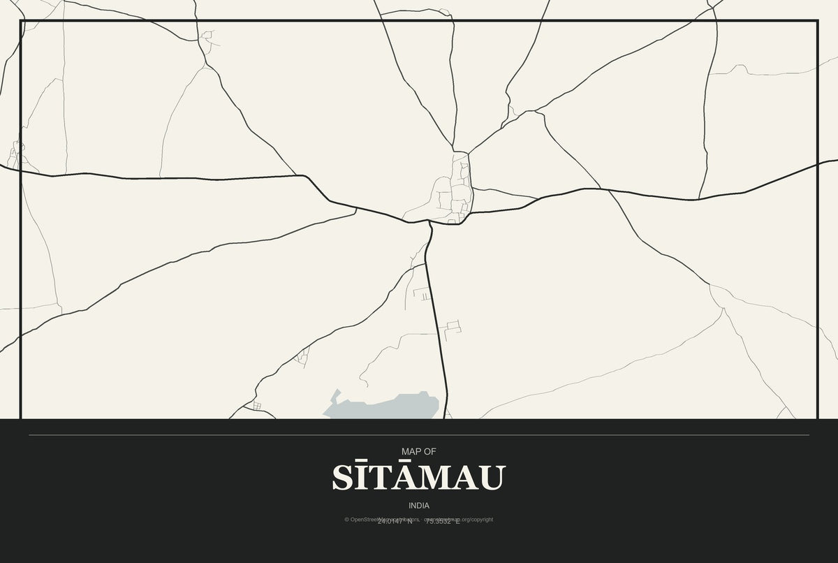 Sītāmau, India City Map Aluminum Sign in Museum Plaque style