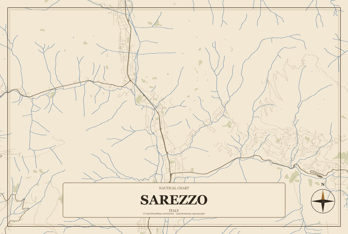 Sarezzo, Italy City Map Aluminum Sign in Heritage Nautical style