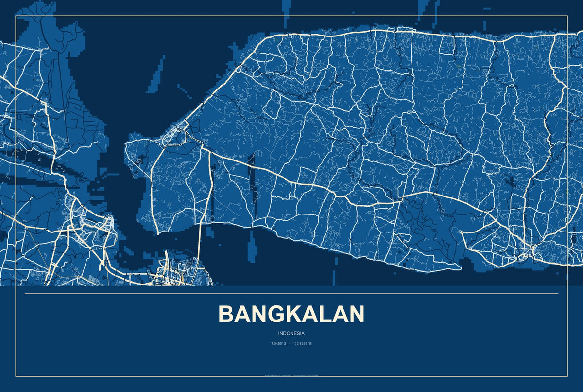 Bangkalan, Indonesia City Map Aluminum Sign in Harbor Cobalt style
