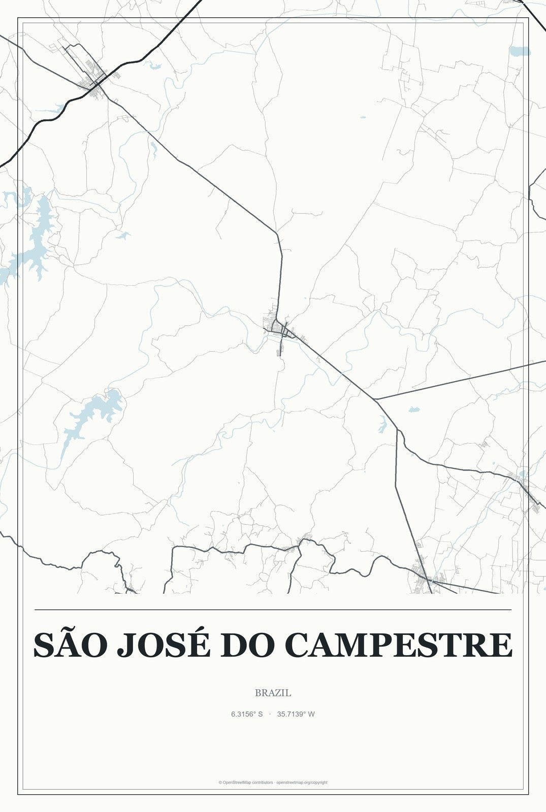 São José do Campestre, Brazil City Map Aluminum Sign in Gallery Air style