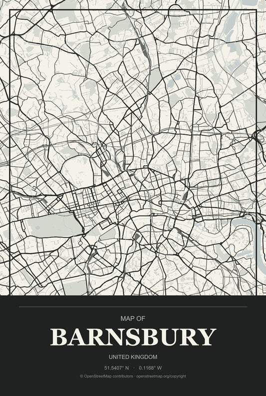 Barnsbury, United Kingdom City Map Aluminum Sign in Museum Plaque style