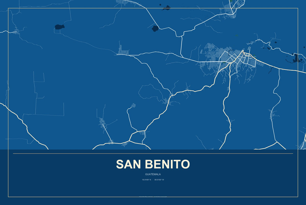 San Benito, Guatemala City Map Aluminum Sign in Harbor Cobalt style