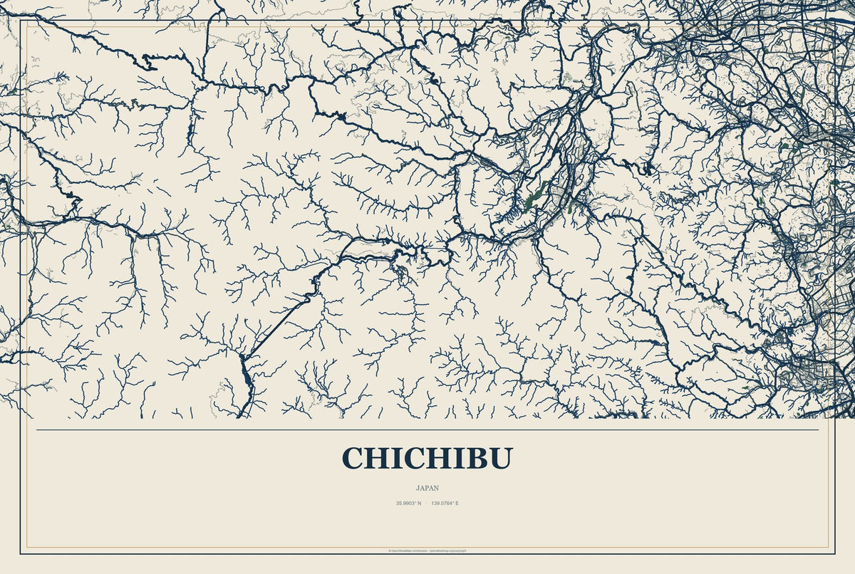 Chichibu, Japan City Map Aluminum Sign in Coastal Cutout style