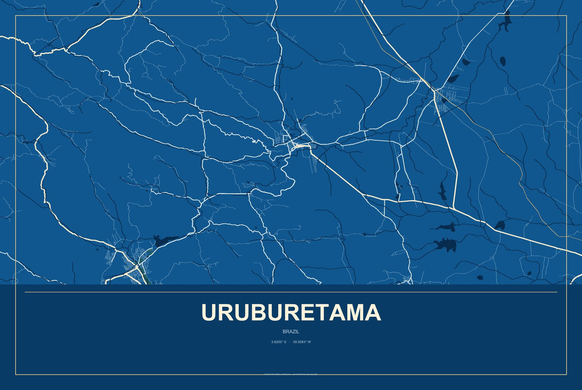 Uruburetama, Brazil City Map Aluminum Sign in Harbor Cobalt style