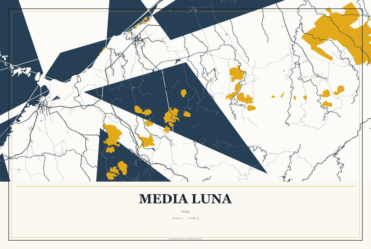 Media Luna, Cuba City Map Aluminum Sign in Citrine Modern style