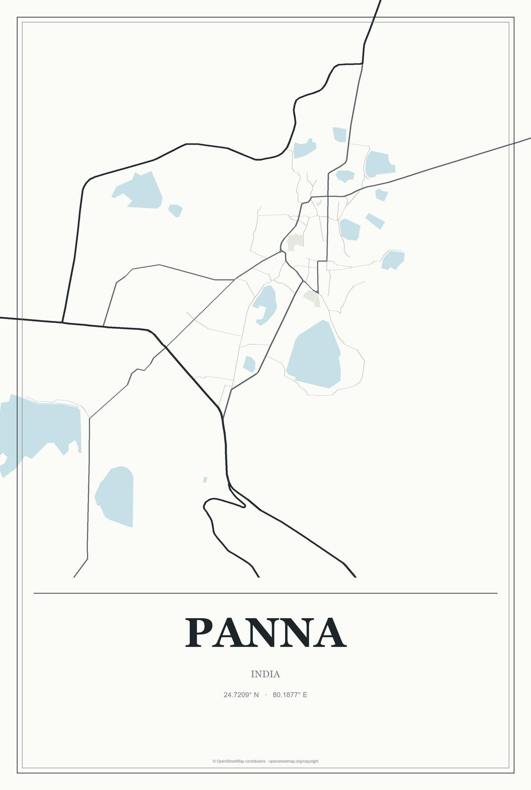 Panna, India City Map Aluminum Sign in Gallery Air style