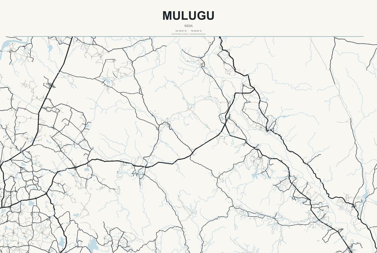 Mulugu, India City Map Aluminum Sign in Headline Atlas style