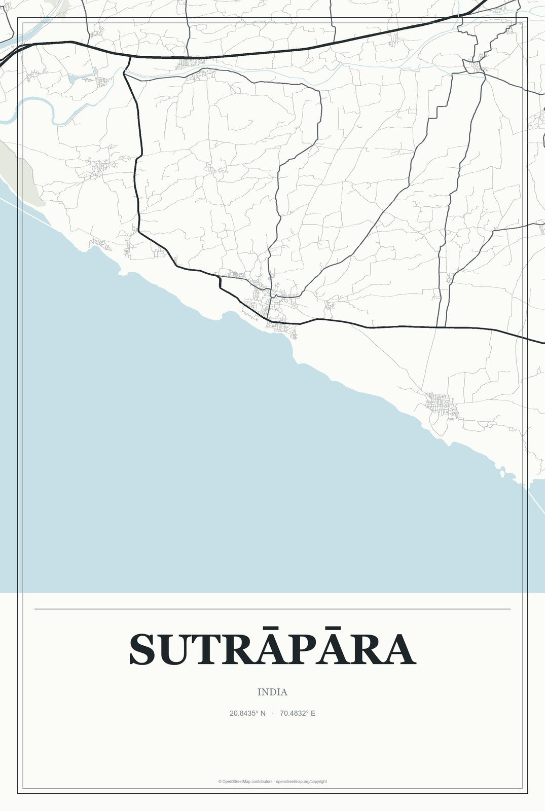 Sutrāpāra, India City Map Aluminum Sign in Gallery Air style