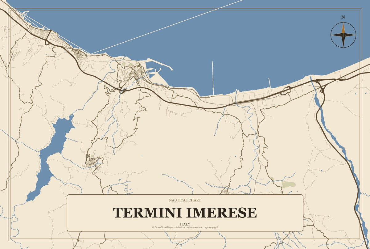 Termini Imerese, Italy City Map Aluminum Sign in Heritage Nautical style