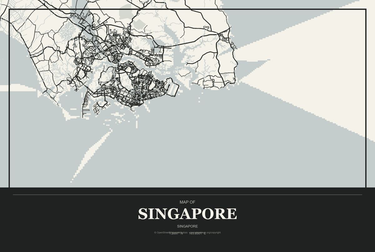 Singapore, Singapore City Map Aluminum Sign in Museum Plaque style