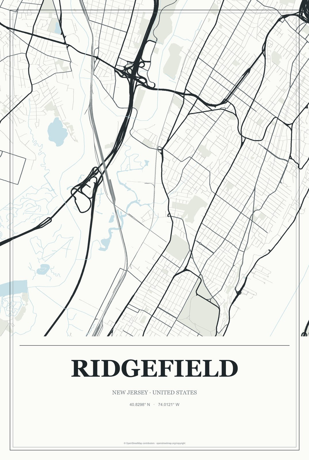 Ridgefield, New Jersey City Map Aluminum Sign in Gallery Air style