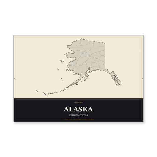 Alaska state map aluminum sign in Museum Plaque style