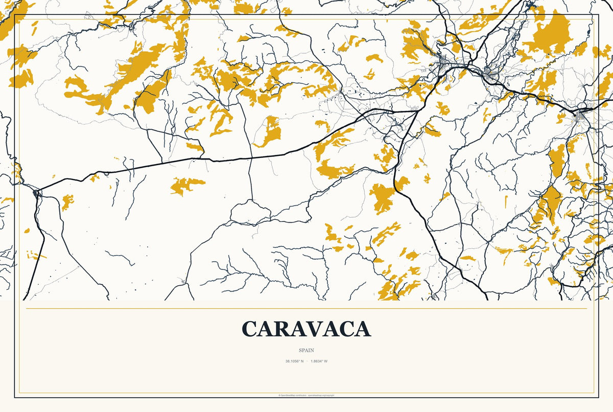 Caravaca, Spain City Map Aluminum Sign in Citrine Modern style