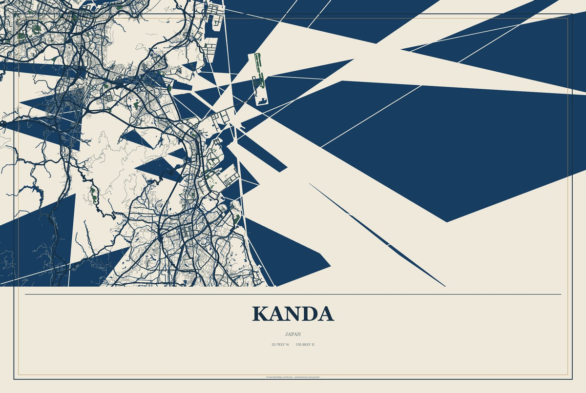 Kanda, Japan City Map Aluminum Sign in Coastal Cutout style