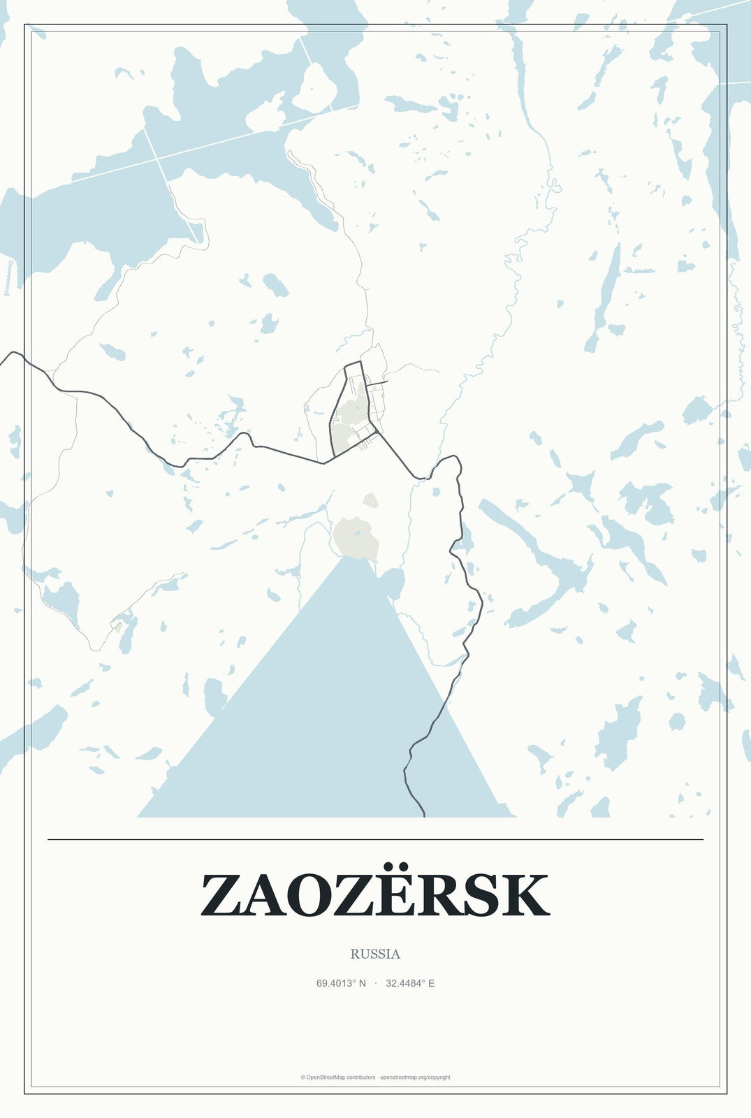Zaozërsk, Russia City Map Aluminum Sign in Gallery Air style