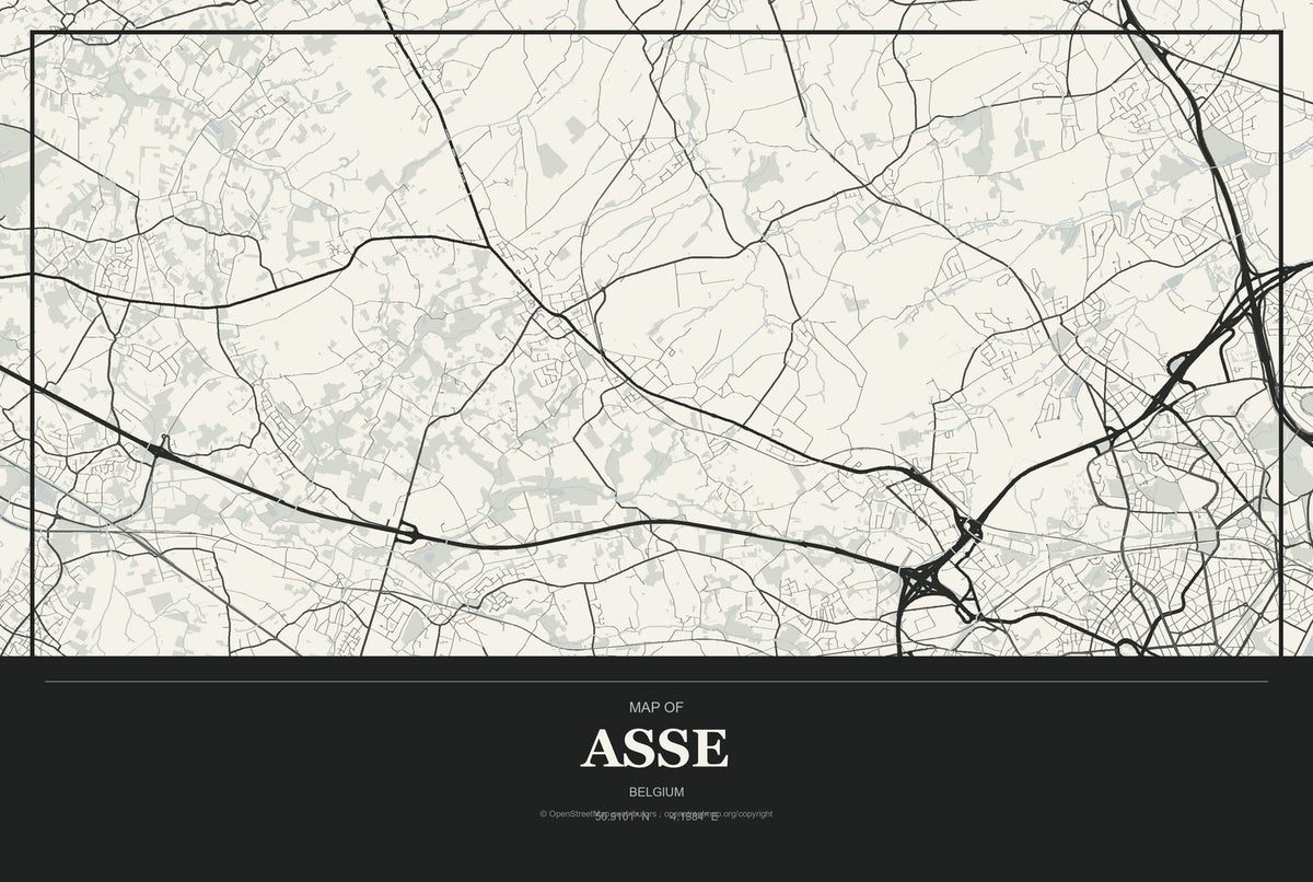 Asse, Belgium City Map Aluminum Sign in Museum Plaque style