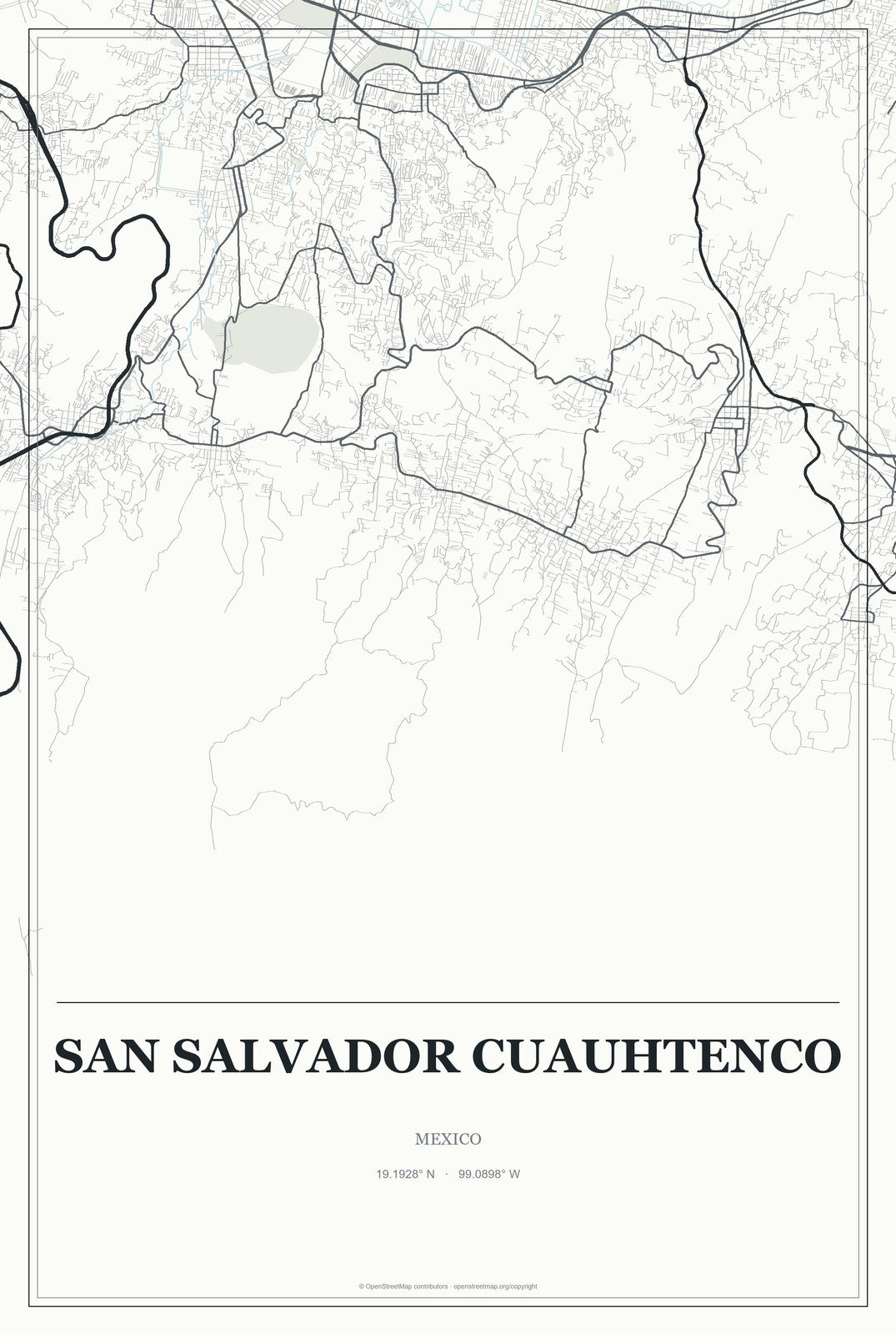 San Salvador Cuauhtenco, Mexico City Map Aluminum Sign in Gallery Air style