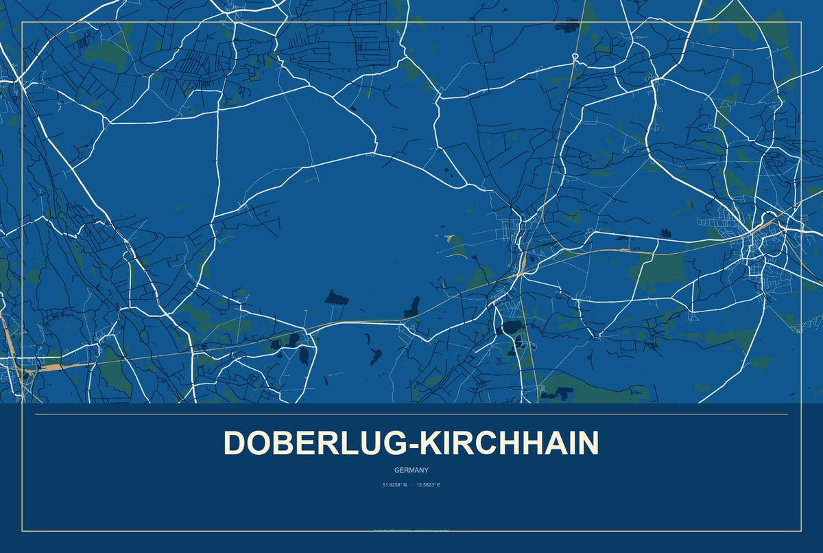 Doberlug-Kirchhain, Germany City Map Aluminum Sign in Harbor Cobalt style