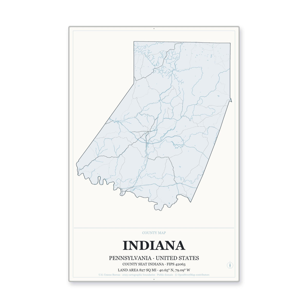 Indiana County, Pennsylvania Map Aluminum Sign in Gallery Air style
