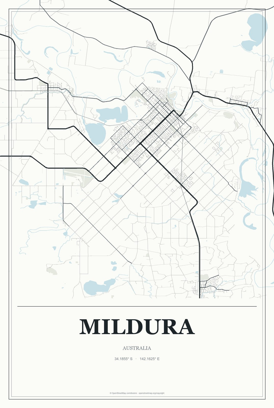 Mildura, Australia City Map Aluminum Sign in Gallery Air style