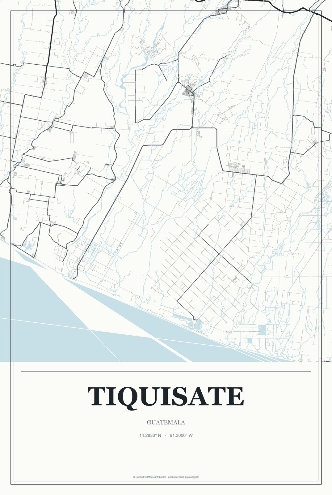 Tiquisate, Guatemala City Map Aluminum Sign in Gallery Air style