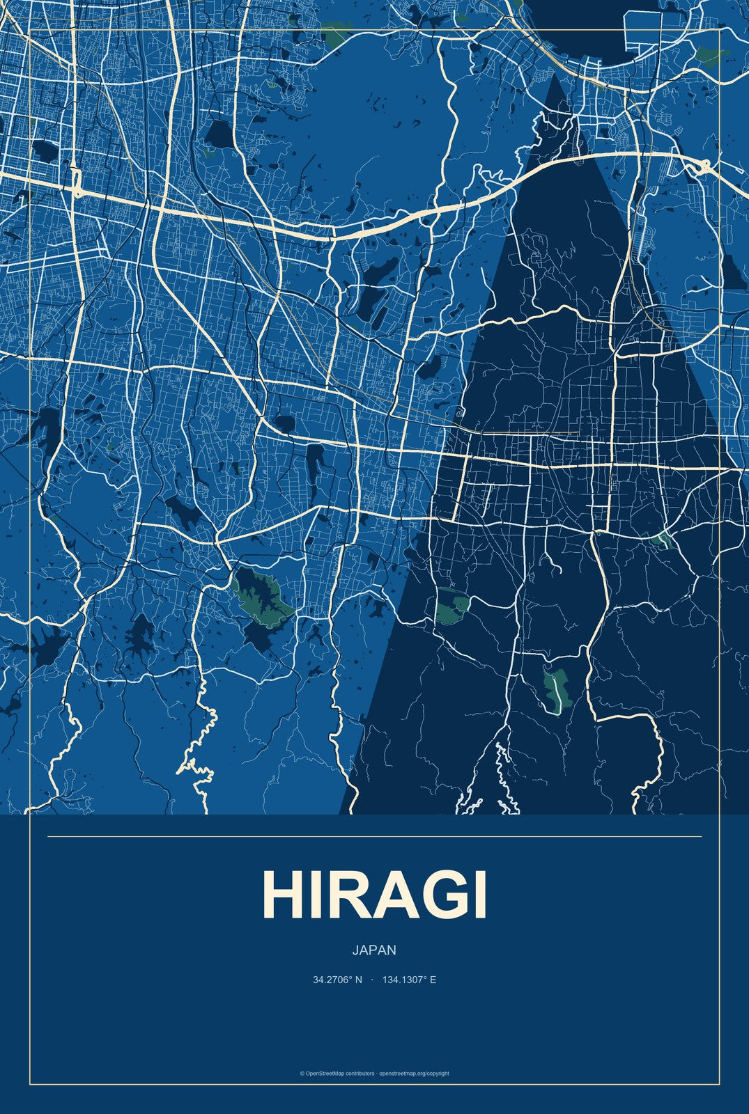 Hiragi, Japan City Map Aluminum Sign in Harbor Cobalt style