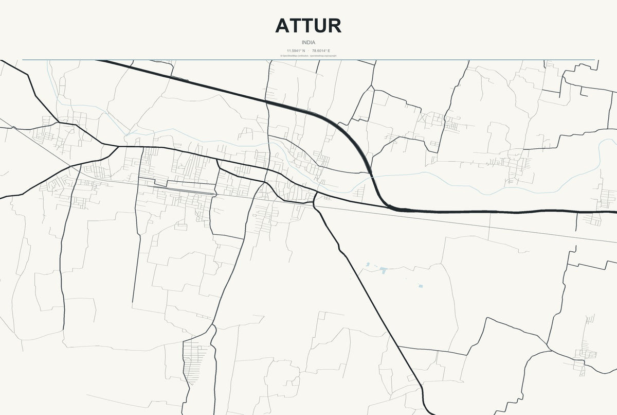 Attur, India City Map Aluminum Sign in Headline Atlas style