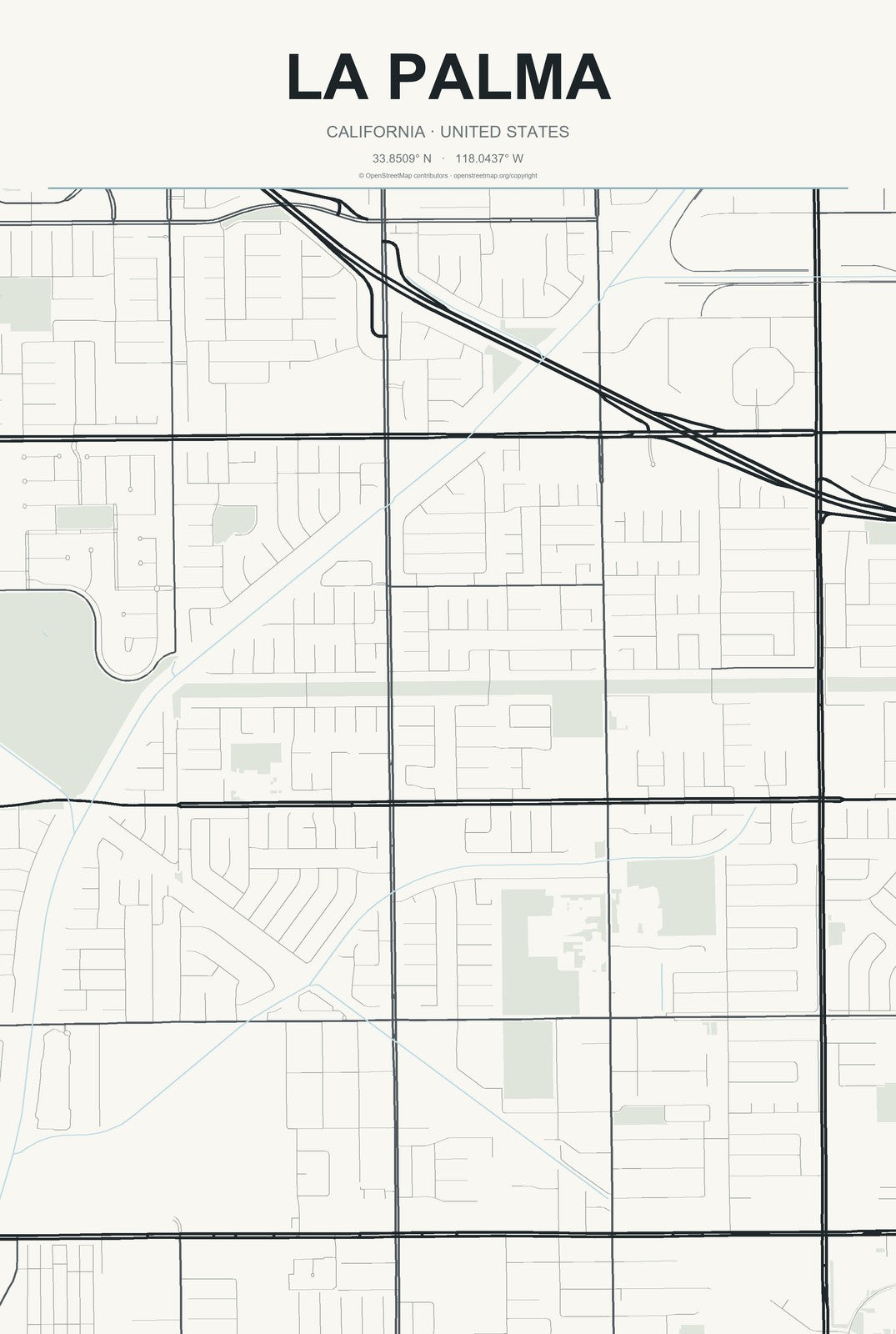 La Palma, California City Map Aluminum Sign in Headline Atlas style