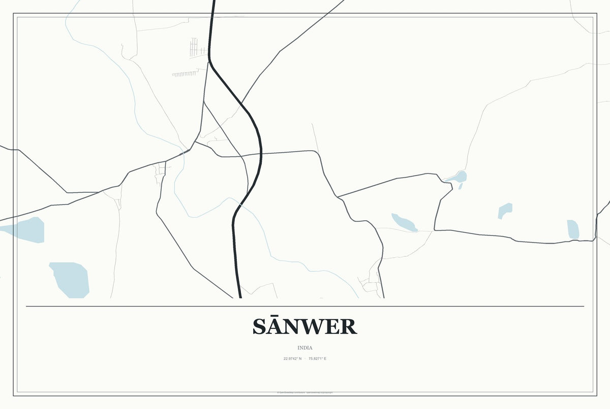 Sānwer, India City Map Aluminum Sign in Gallery Air style