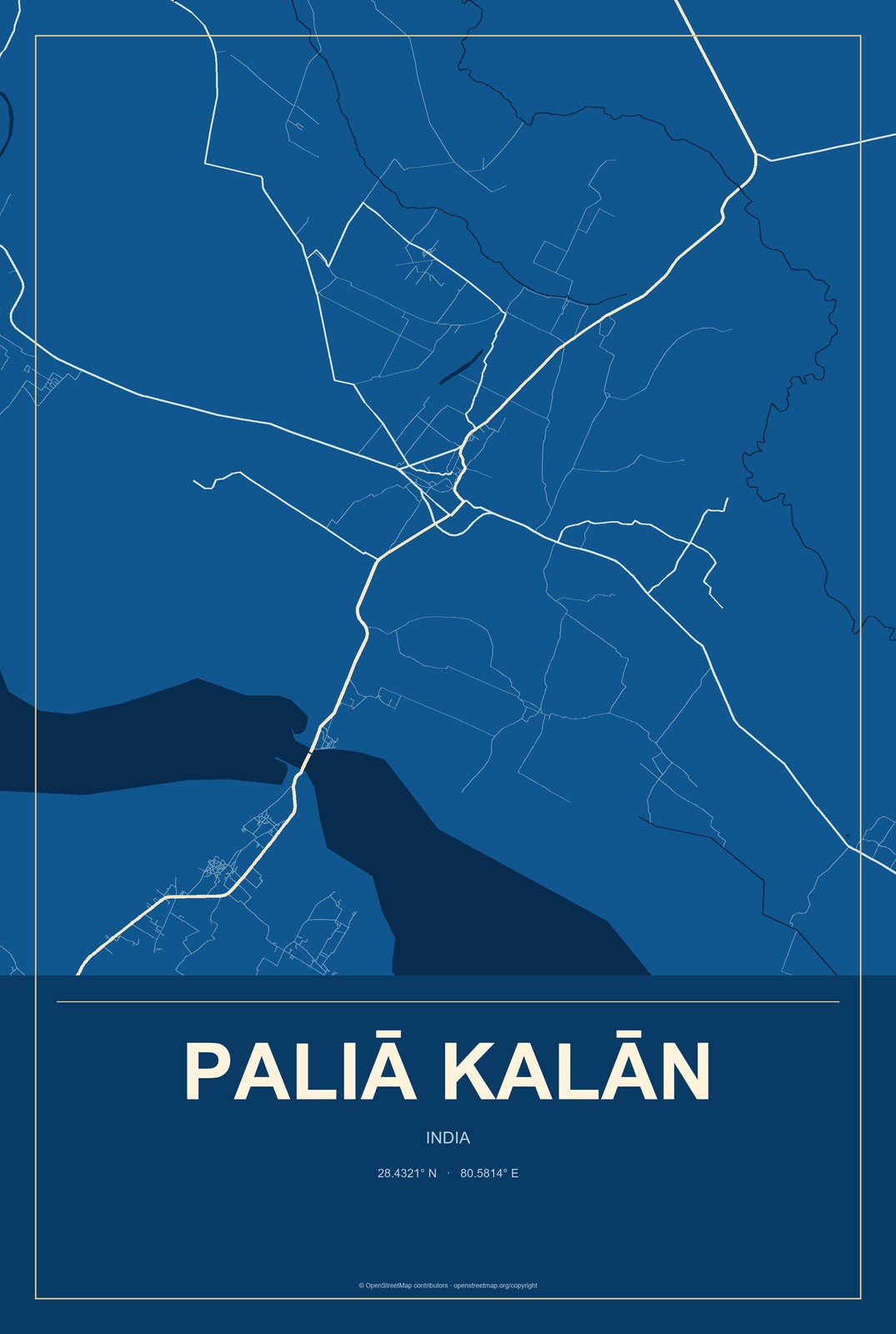 Paliā Kalān, India City Map Aluminum Sign in Harbor Cobalt style