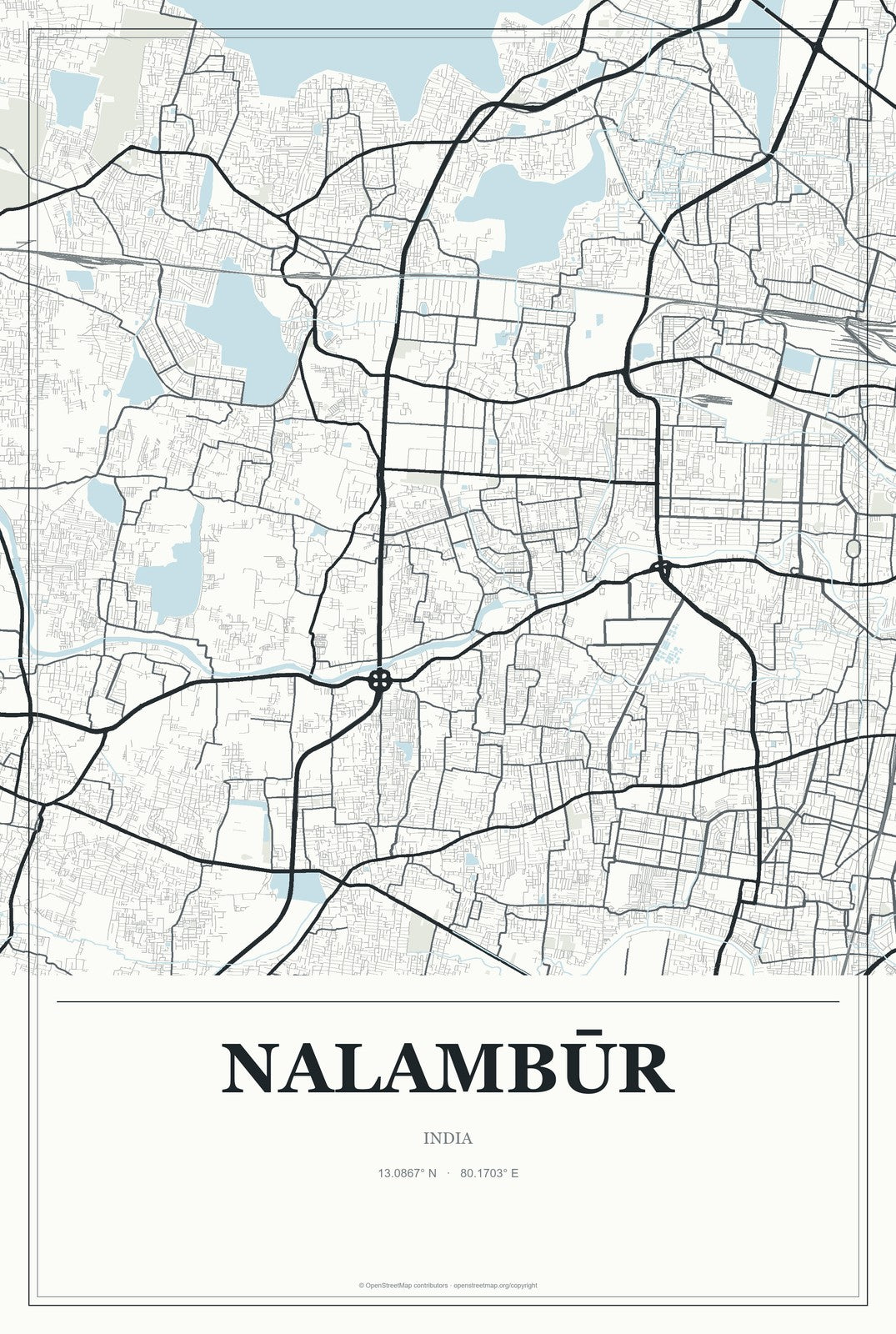 Nalambūr, India City Map Aluminum Sign in Gallery Air style