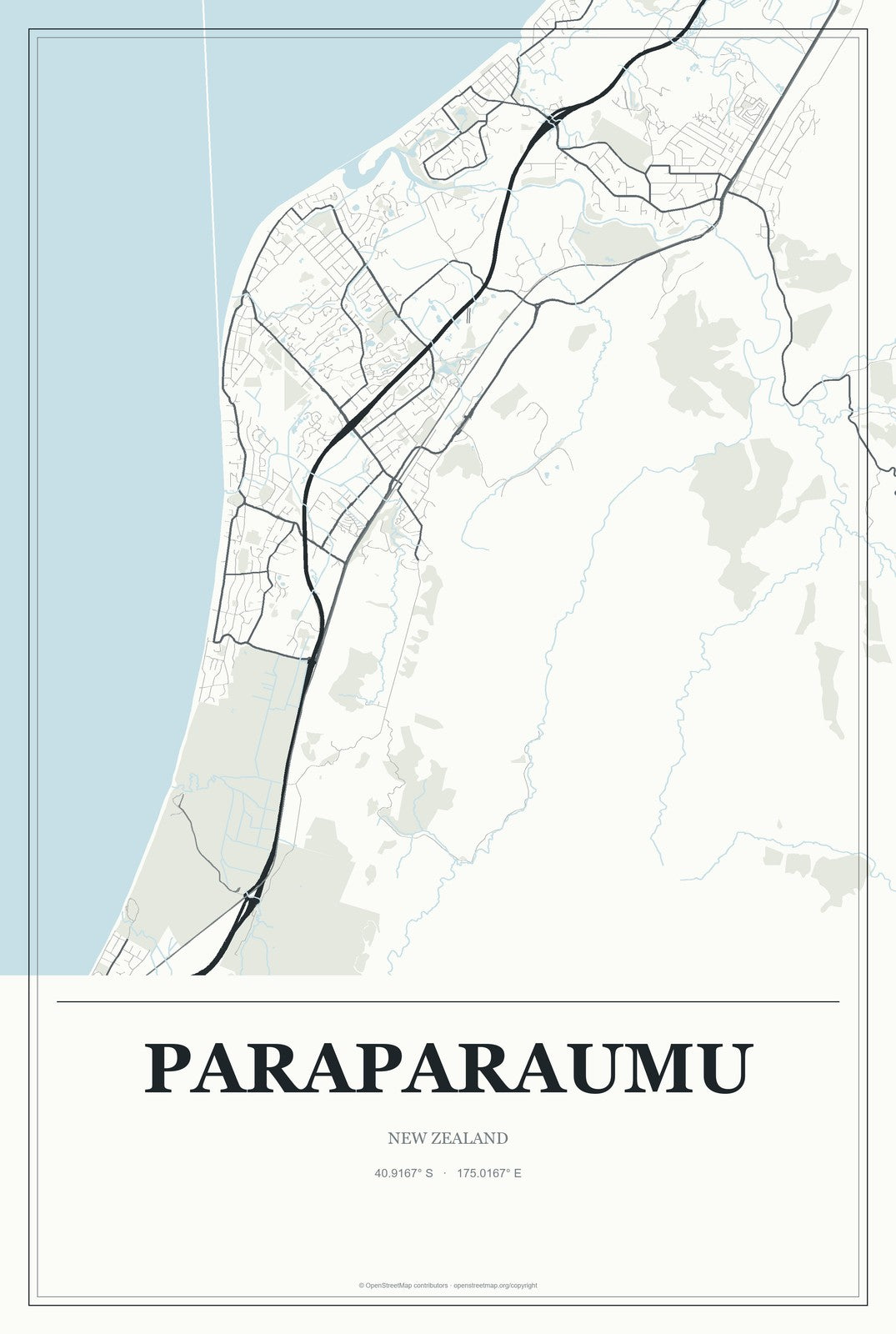 Paraparaumu, New Zealand City Map Aluminum Sign in Gallery Air style