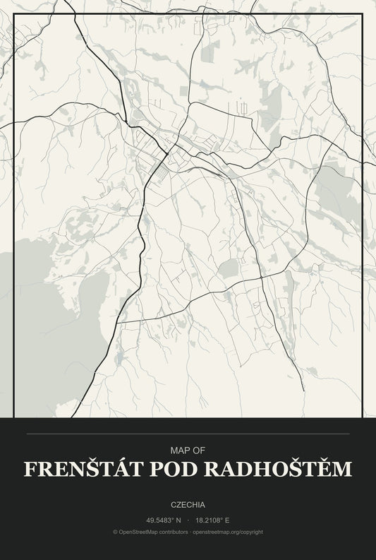 Frenštát pod Radhoštěm, Czechia City Map Aluminum Sign in Museum Plaque style