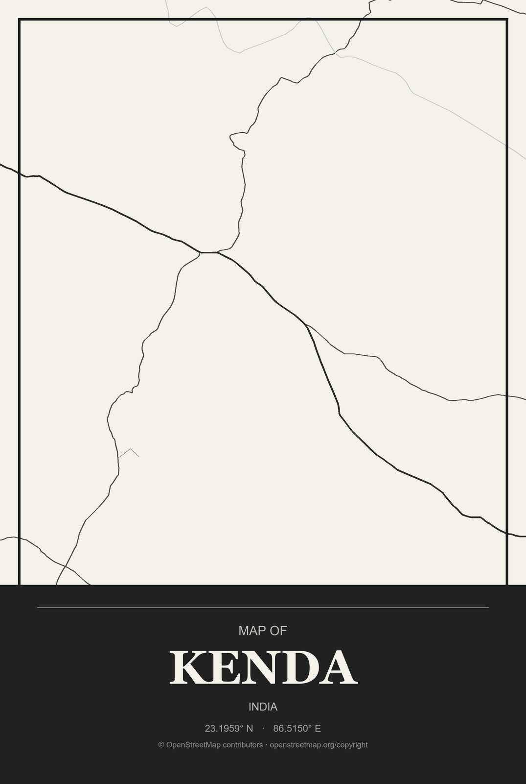 Kenda, India City Map Aluminum Sign in Museum Plaque style
