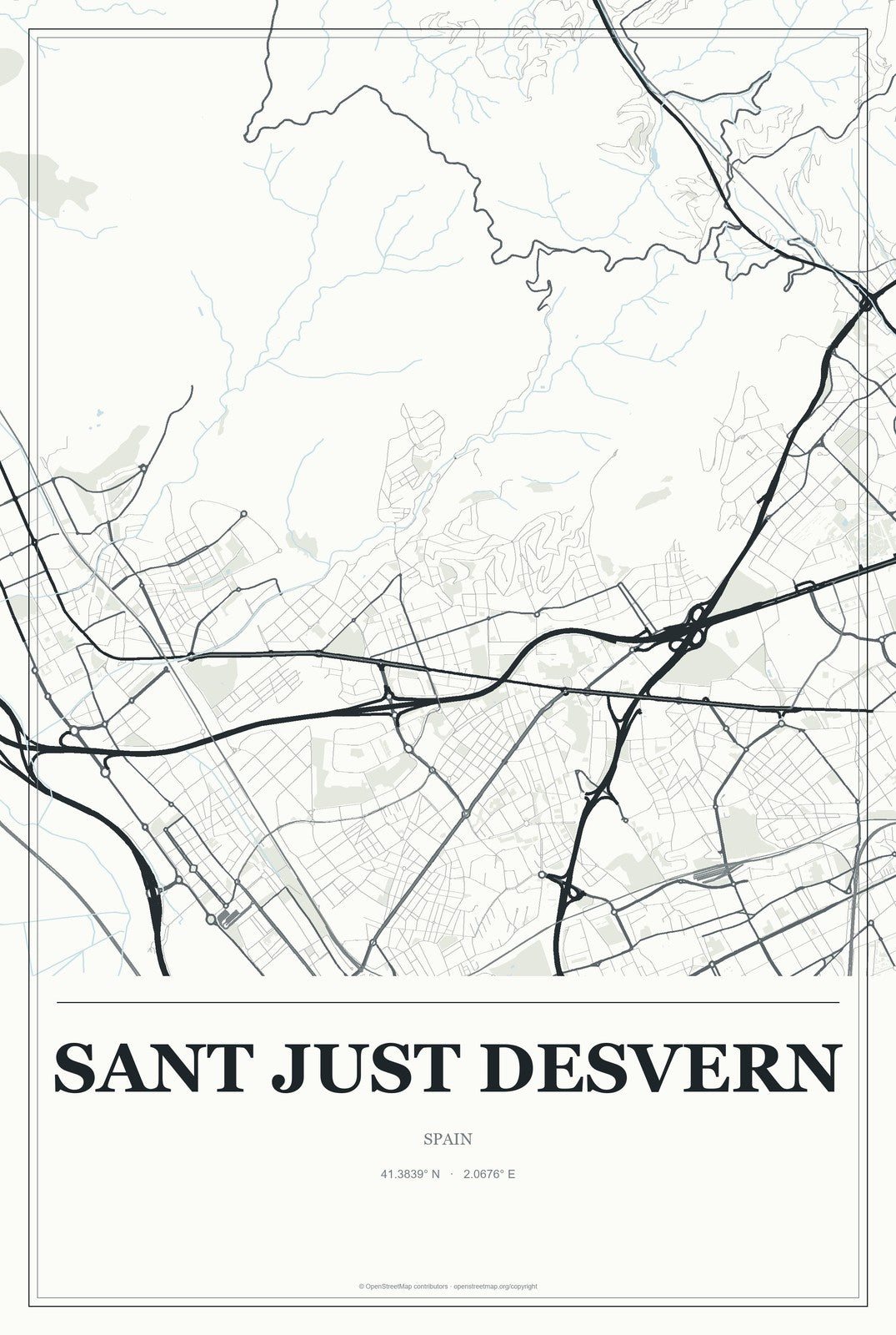 Sant Just Desvern, Spain City Map Aluminum Sign in Gallery Air style