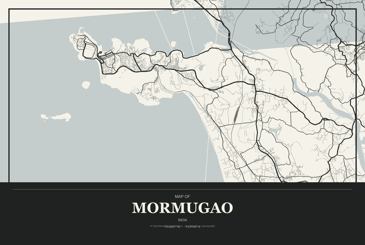 Mormugao, India City Map Aluminum Sign in Museum Plaque style