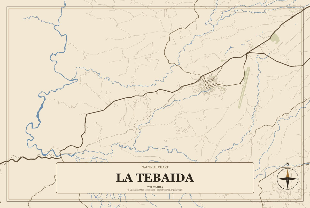 La Tebaida, Colombia City Map Aluminum Sign in Heritage Nautical style